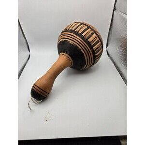 Vintage Hand Painted Gourd Or Calabash Maraca 6 To 7 Inch Tall